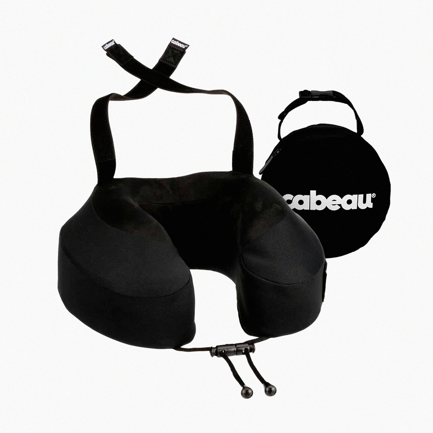 TravelEase MemoryFoam Neck Pillow - Evolutionary S3 Support with Adjustable Clasp & Seat Strap. On-The-Go Comfort for Airplane, Train, Car. Jet Black Carry Case.