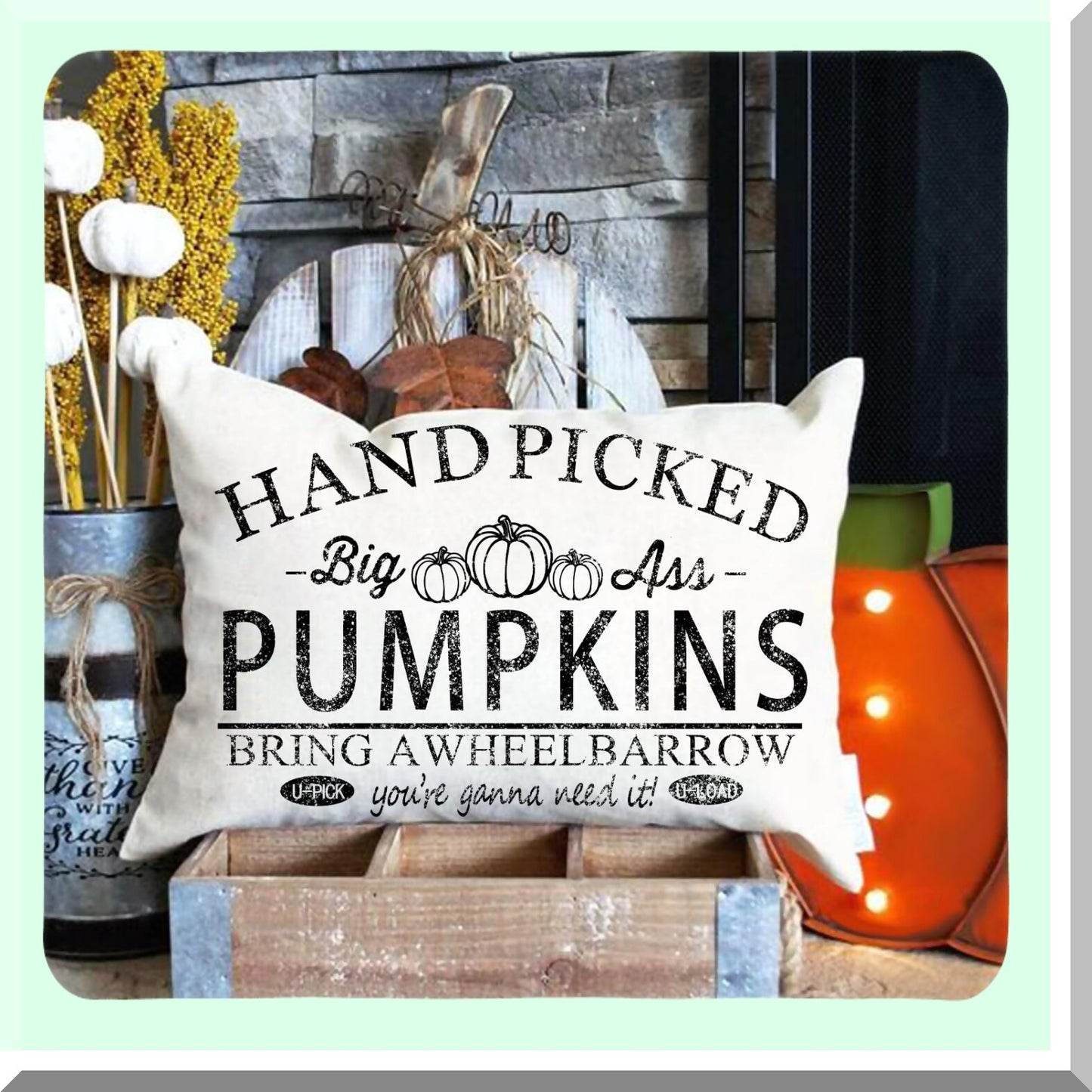 Pumpkin Harvest Lumbar Pillow Cover - Fall Farmhouse Decor - Outdoor Decorative Cushion Case - 12x20 Inch Throw Pillow - Autumn Home Decor - Couch Pillow