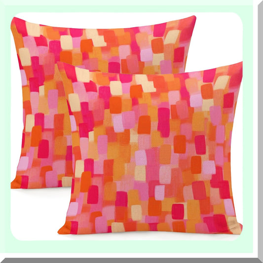 Retro 70s Aesthetic Brushstroke Pillow Covers - Set of 2 | Pink Orange Throw Pillowcase for Living Room, Bed, Couch, Sofa | Trendy Funky Home Decor - 18"X18" Cozy Cushion Cover for Dorm College