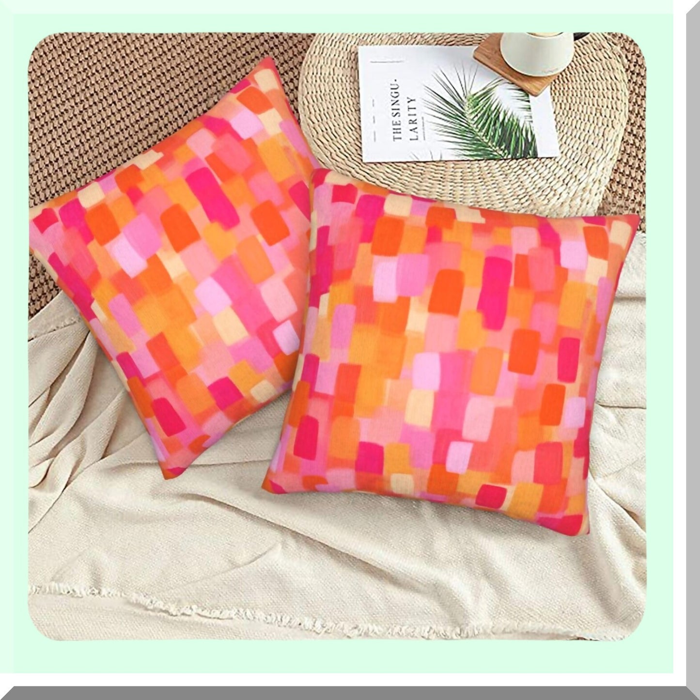 Retro 70s Aesthetic Brushstroke Pillow Covers - Set of 2 | Pink Orange Throw Pillowcase for Living Room, Bed, Couch, Sofa | Trendy Funky Home Decor - 18"X18" Cozy Cushion Cover for Dorm College
