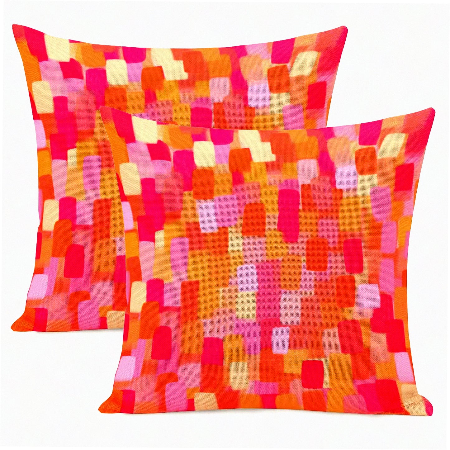 Retro 70s Aesthetic Brushstroke Pillow Covers - Set of 2 | Pink Orange Throw Pillowcase for Living Room, Bed, Couch, Sofa | Trendy Funky Home Decor - 18"X18" Cozy Cushion Cover for Dorm College