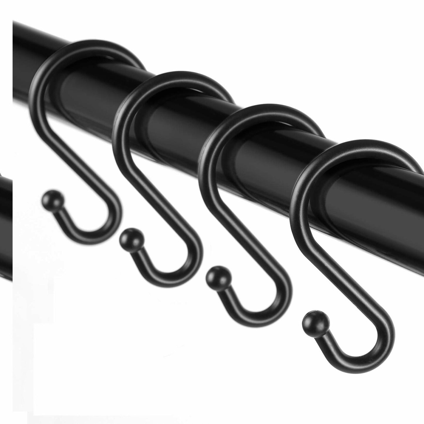 Set of 12 Metal Shower Curtain Hooks Black
