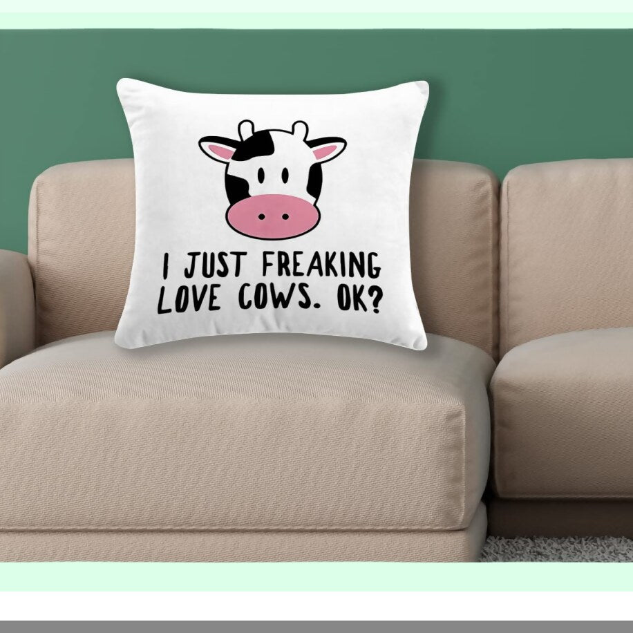 Funny Cow Love Throw Pillow Cover - Cute Cow Cushion for Home Decor - 18x18 Inch Sofa Bed Pillow - Gifts for Cow Lover Girls - Daughter Granddaughter White
