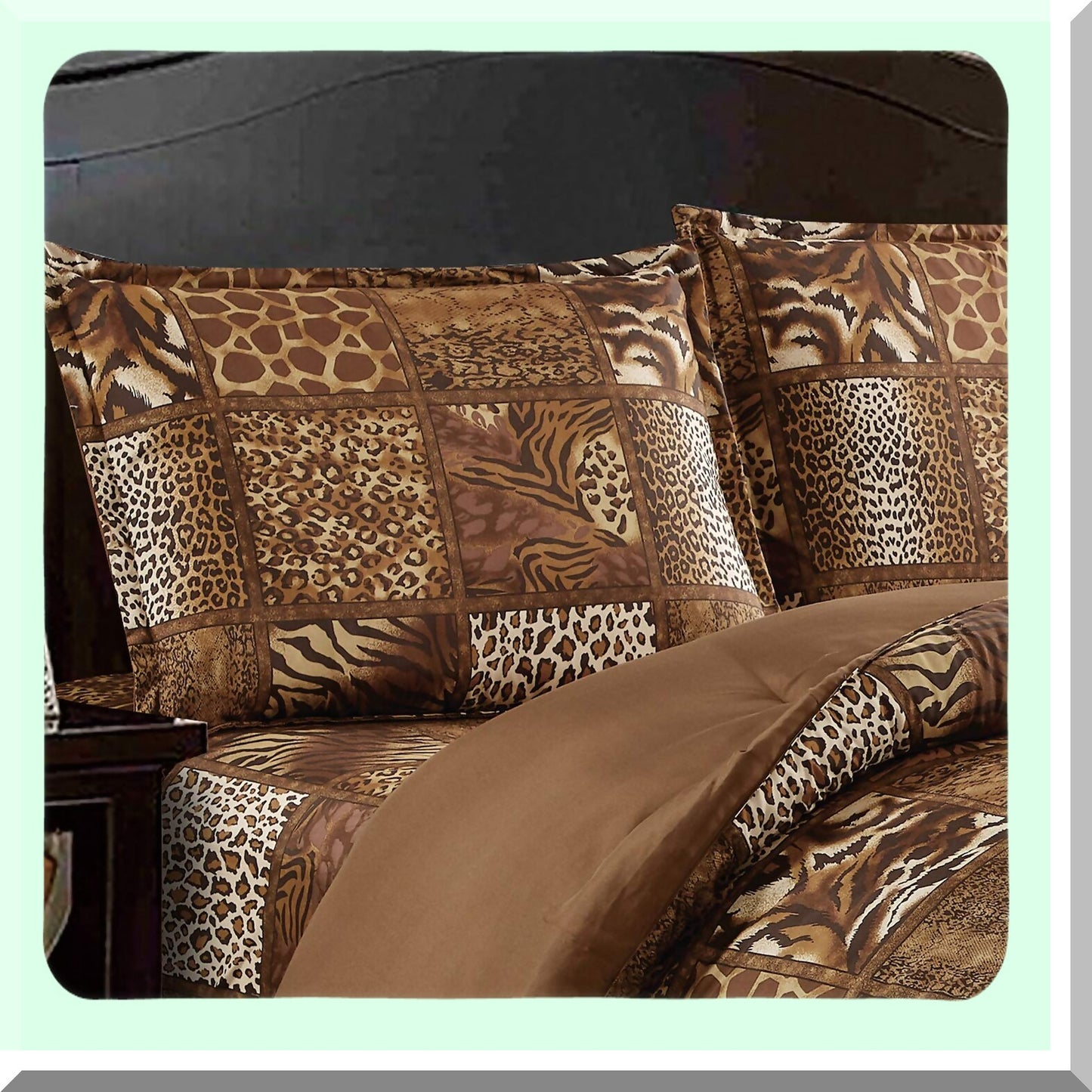 Wild Safari Jungle Queen Comforter Set - 3 Piece Animal Print Bedding with Pillow Sham - Chocolate Brown Leopard Zebra Giraffe Forest Theme