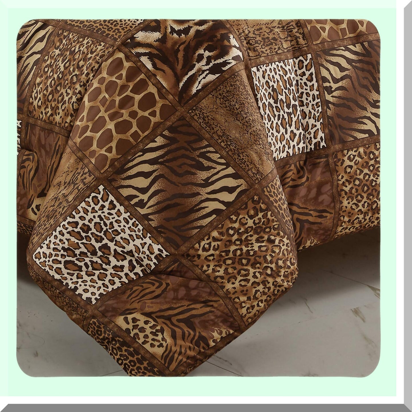 Wild Safari Jungle Queen Comforter Set - 3 Piece Animal Print Bedding with Pillow Sham - Chocolate Brown Leopard Zebra Giraffe Forest Theme