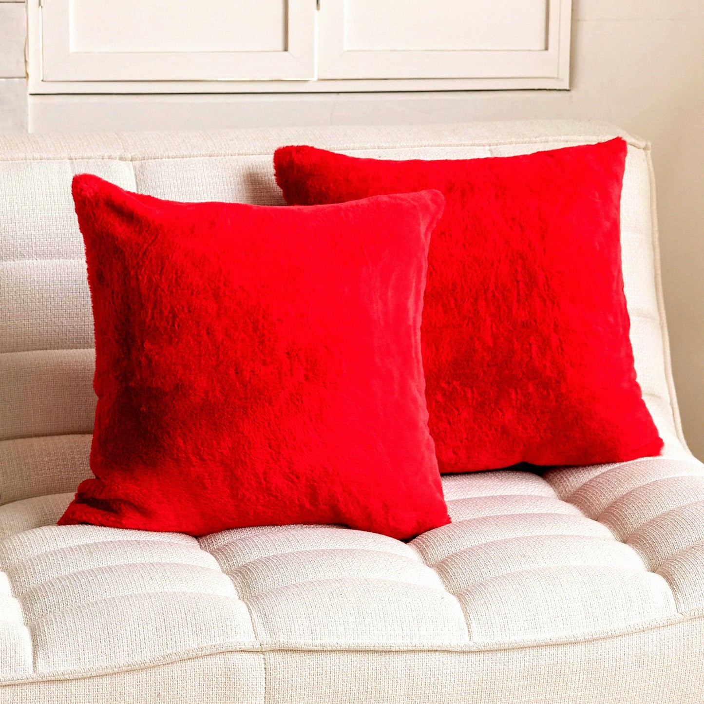 Fluffy Red New Year Decor Pillow Set - Soft Square Euro Shams for Couch & Bedroom - 26x26 Inch Accent Throw Pillows - Set of 2