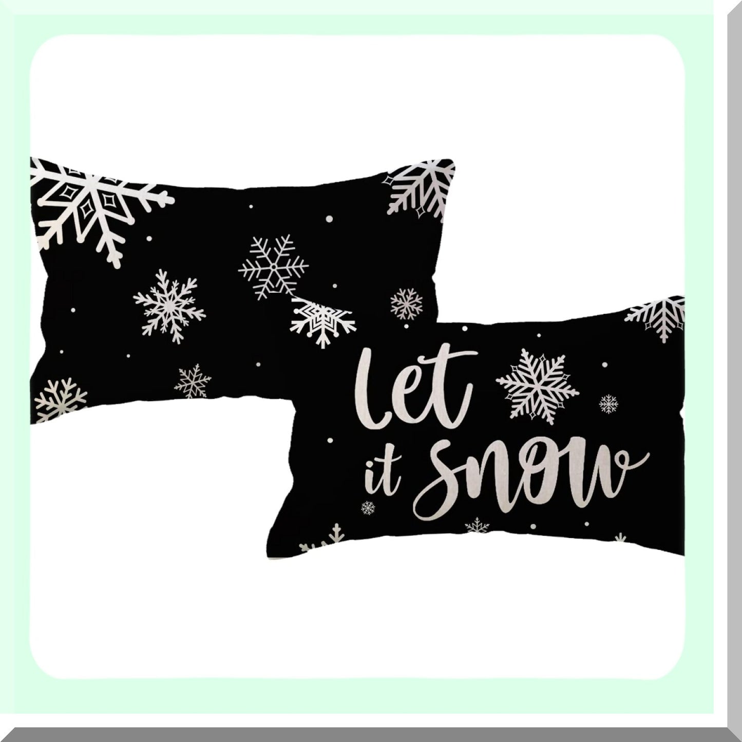 Winter Wonderland Snowflake Lumbar Pillow Covers - Set of 2 | Farmhouse Holiday Decorative Cushion Covers for Sofa, Couch, Porch | Let It Snow Black Throw Pillow Cover 12x20