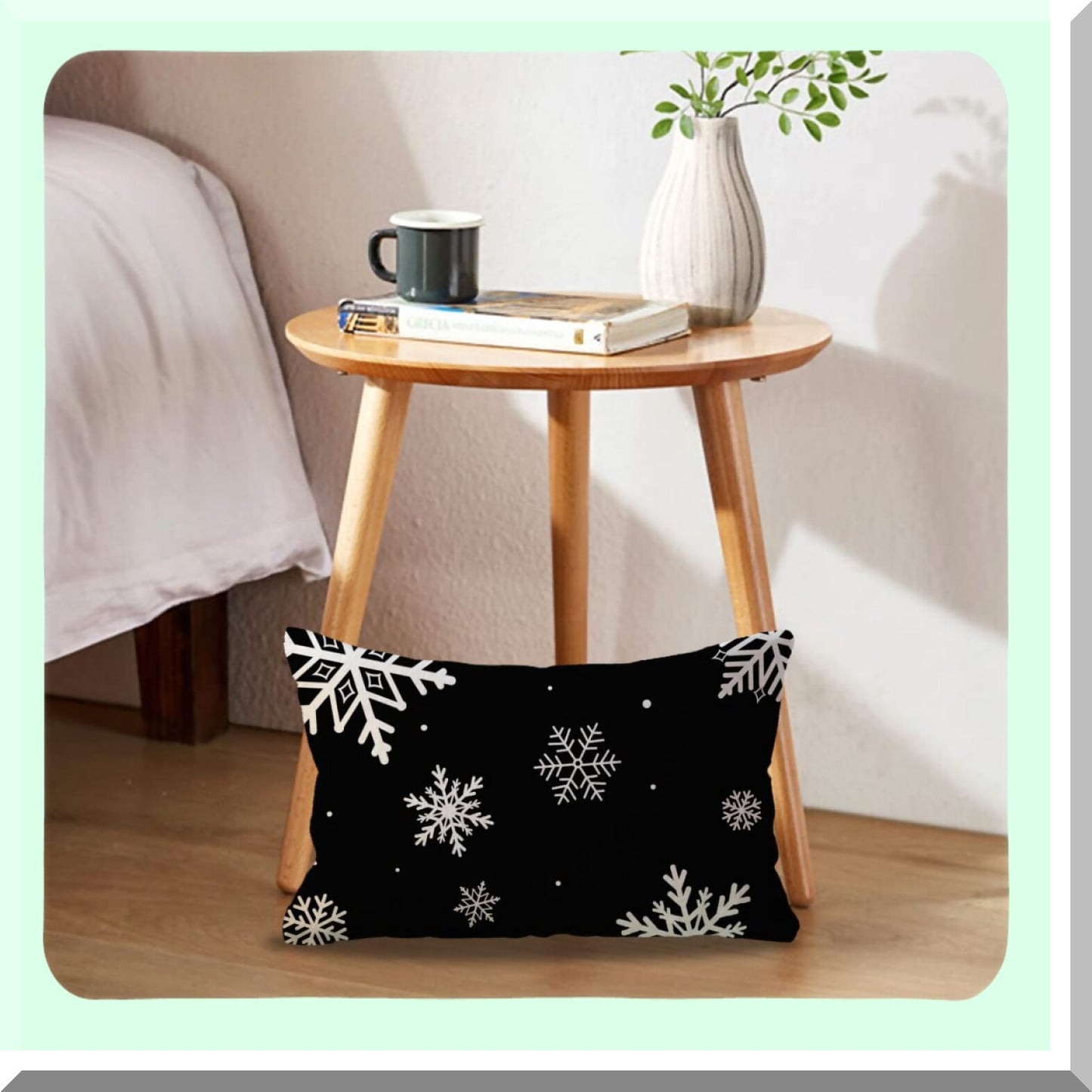 Winter Wonderland Snowflake Lumbar Pillow Covers - Set of 2 | Farmhouse Holiday Decorative Cushion Covers for Sofa, Couch, Porch | Let It Snow Black Throw Pillow Cover 12x20