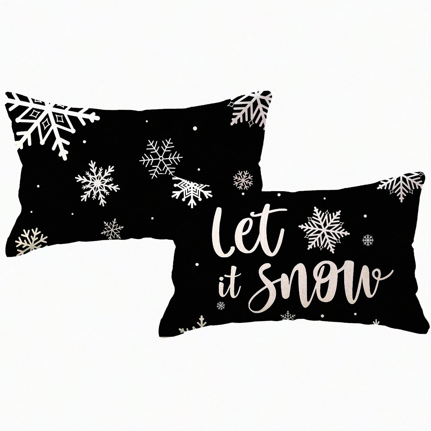 Winter Wonderland Snowflake Lumbar Pillow Covers - Set of 2 | Farmhouse Holiday Decorative Cushion Covers for Sofa, Couch, Porch | Let It Snow Black Throw Pillow Cover 12x20