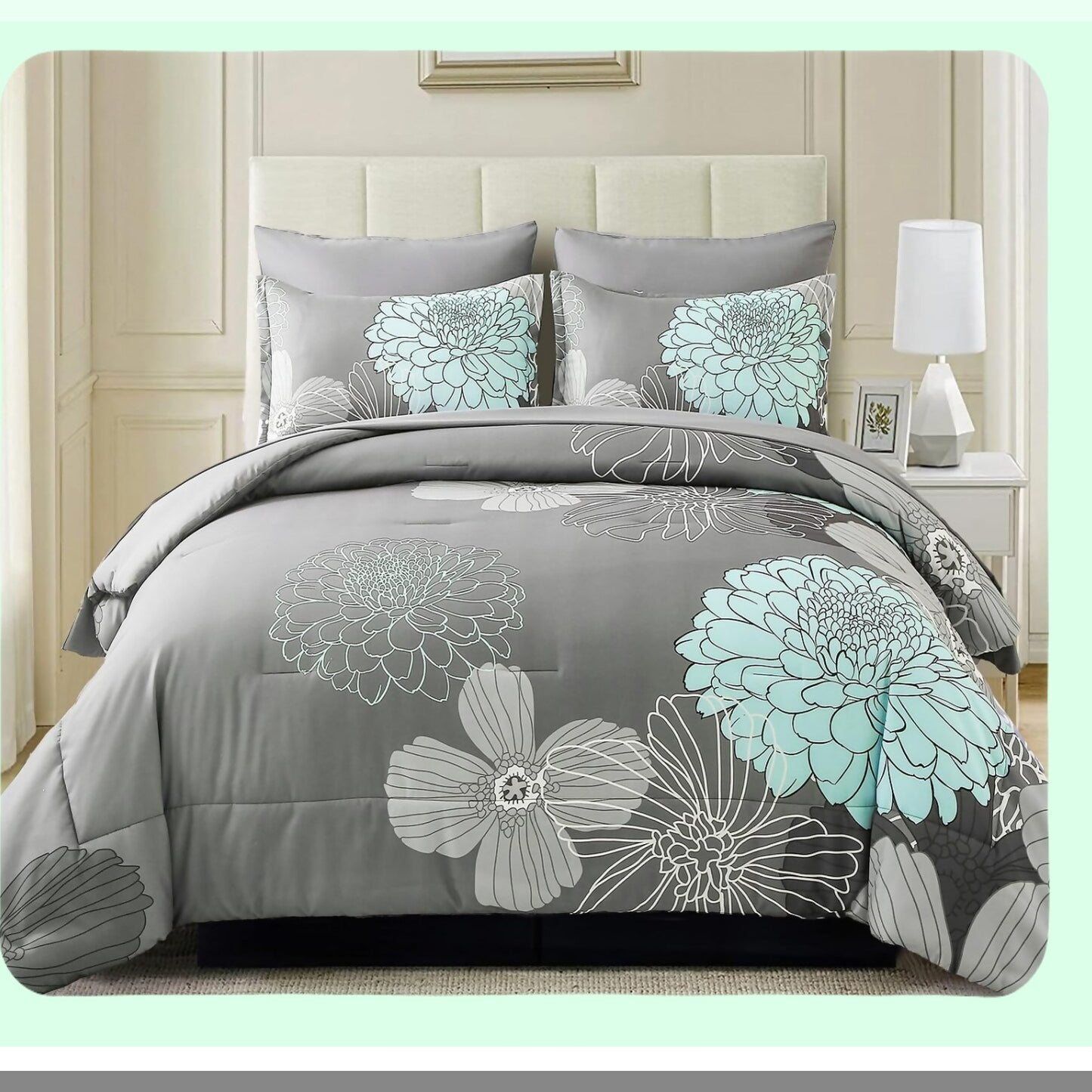 Floral Bliss 7-Piece Queen Comforter Set - Soft Microfiber Bedding Bundle with Comforter, Sheets, Pillowshams, and Pillowcases - Flowers Bed in a Bag