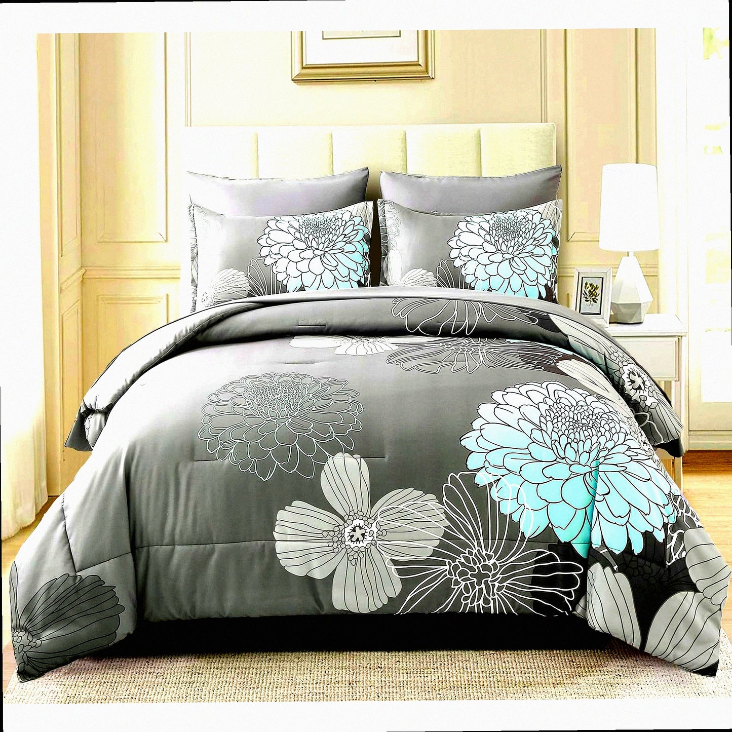 Floral Bliss 7-Piece Queen Comforter Set - Soft Microfiber Bedding Bundle with Comforter, Sheets, Pillowshams, and Pillowcases - Flowers Bed in a Bag