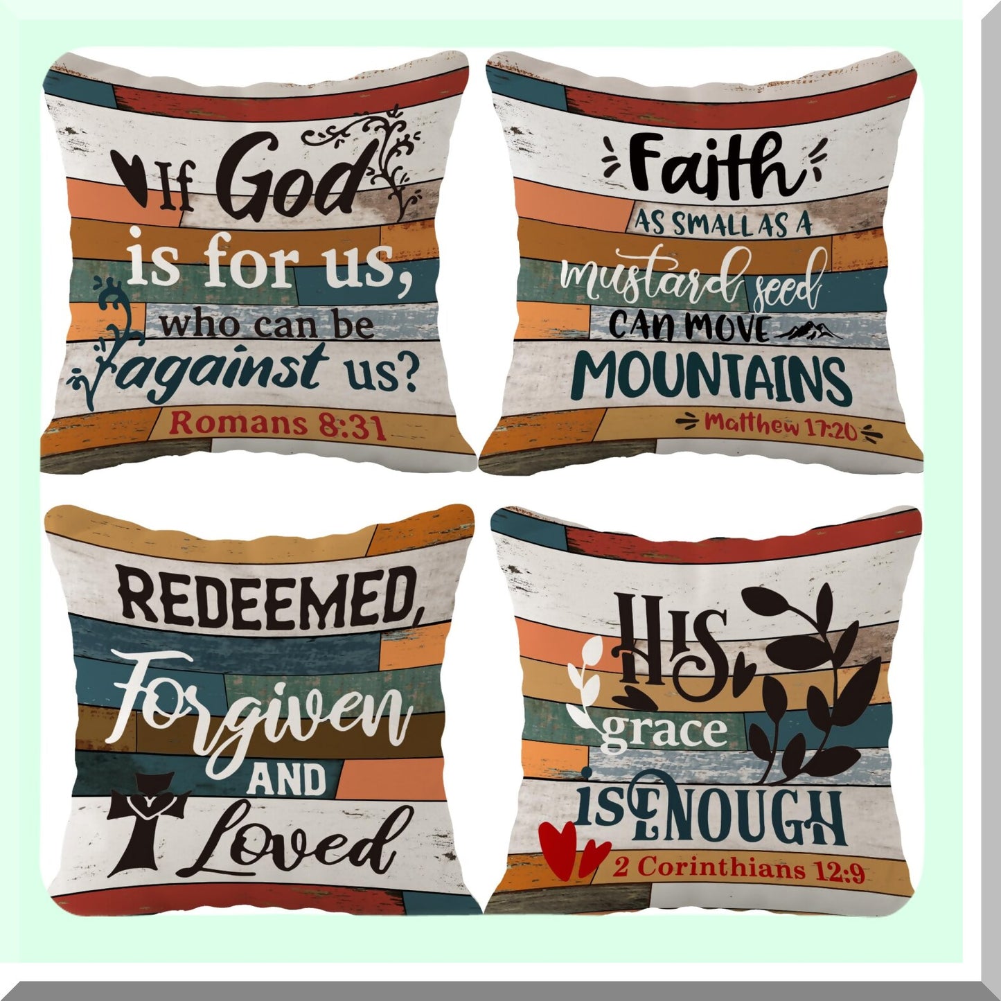 Christian Inspirations Flannel Pillowcase Set - Scripture Art Vintage Cushion Covers for Sofa, Couch, Bed - Church Gifts - 18x18 Inch, Pack of 4