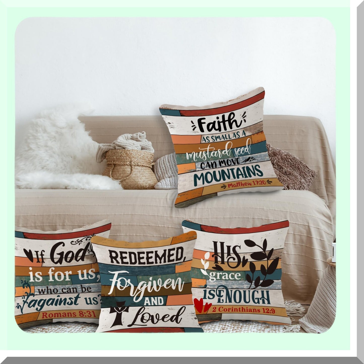 Christian Inspirations Flannel Pillowcase Set - Scripture Art Vintage Cushion Covers for Sofa, Couch, Bed - Church Gifts - 18x18 Inch, Pack of 4