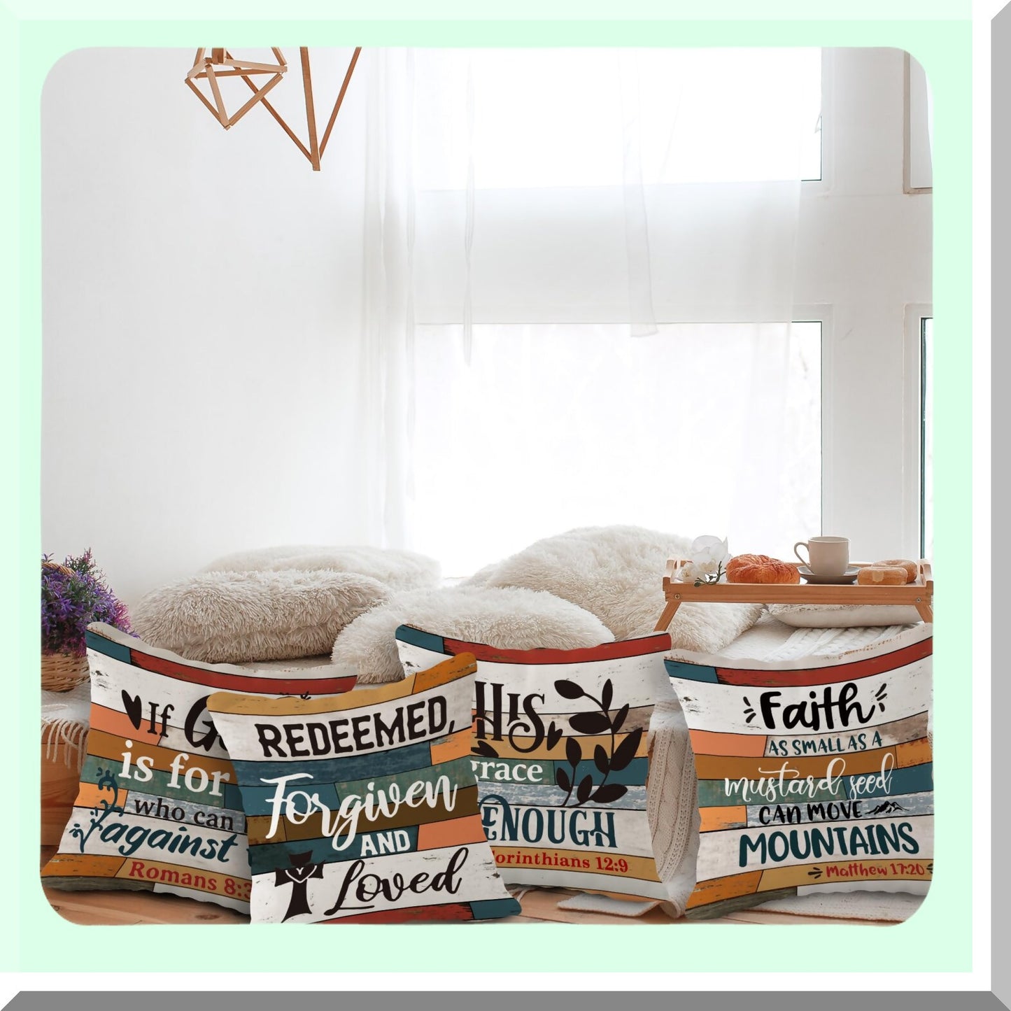 Christian Inspirations Flannel Pillowcase Set - Scripture Art Vintage Cushion Covers for Sofa, Couch, Bed - Church Gifts - 18x18 Inch, Pack of 4