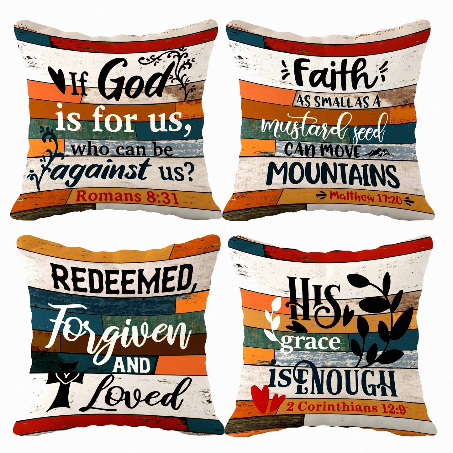 Christian Inspirations Flannel Pillowcase Set - Scripture Art Vintage Cushion Covers for Sofa, Couch, Bed - Church Gifts - 18x18 Inch, Pack of 4