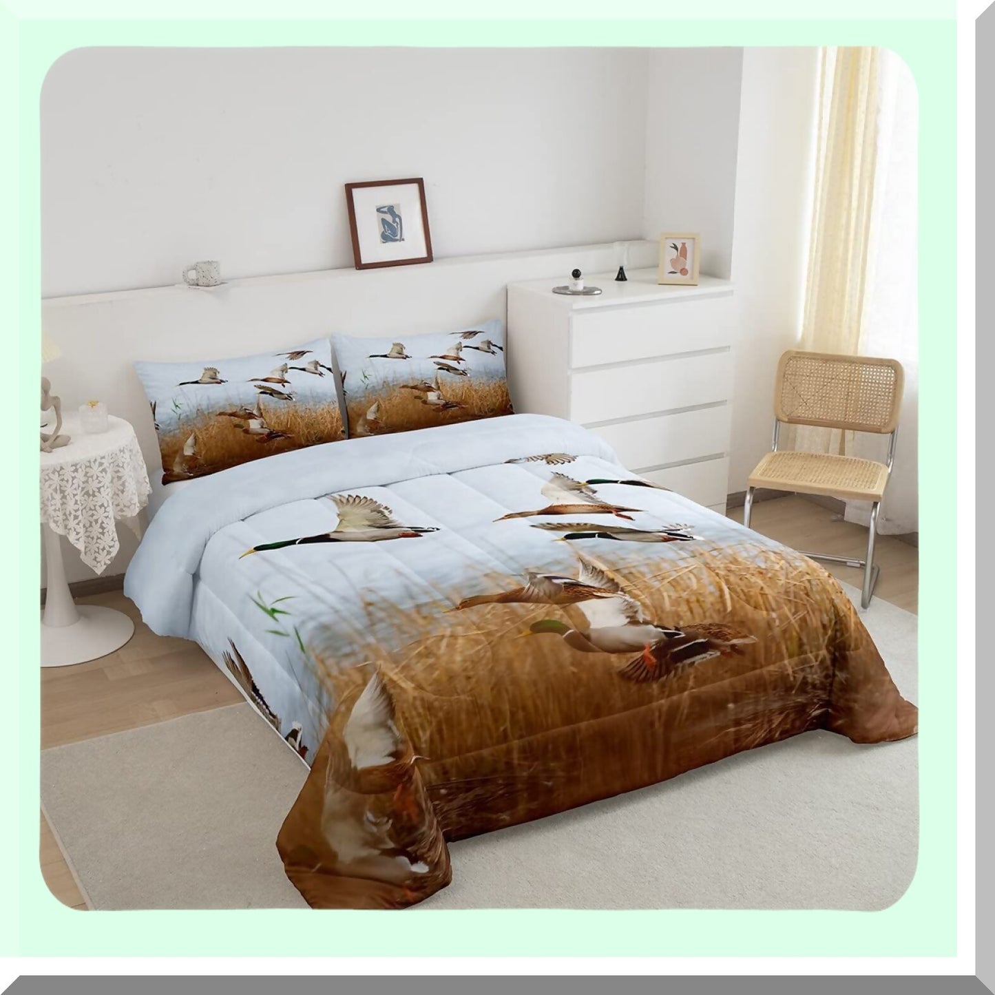Rustic Duck Lodge Comforter Set - Full Size Wildlife Quilt with 2 Pillowcases for Men Women Adults. Farmhouse Style Bedding for Cabin Decor.