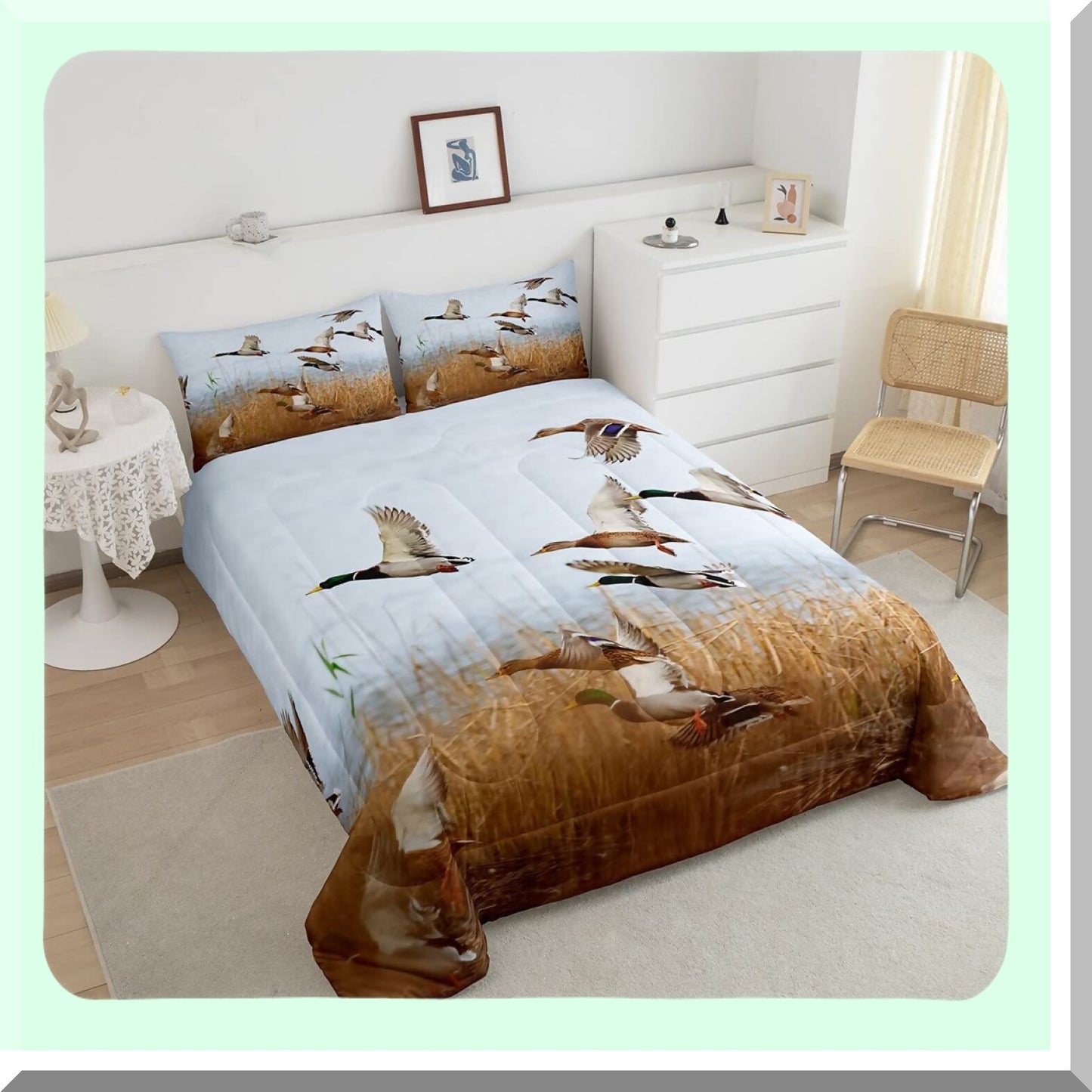 Rustic Duck Lodge Comforter Set - Full Size Wildlife Quilt with 2 Pillowcases for Men Women Adults. Farmhouse Style Bedding for Cabin Decor.