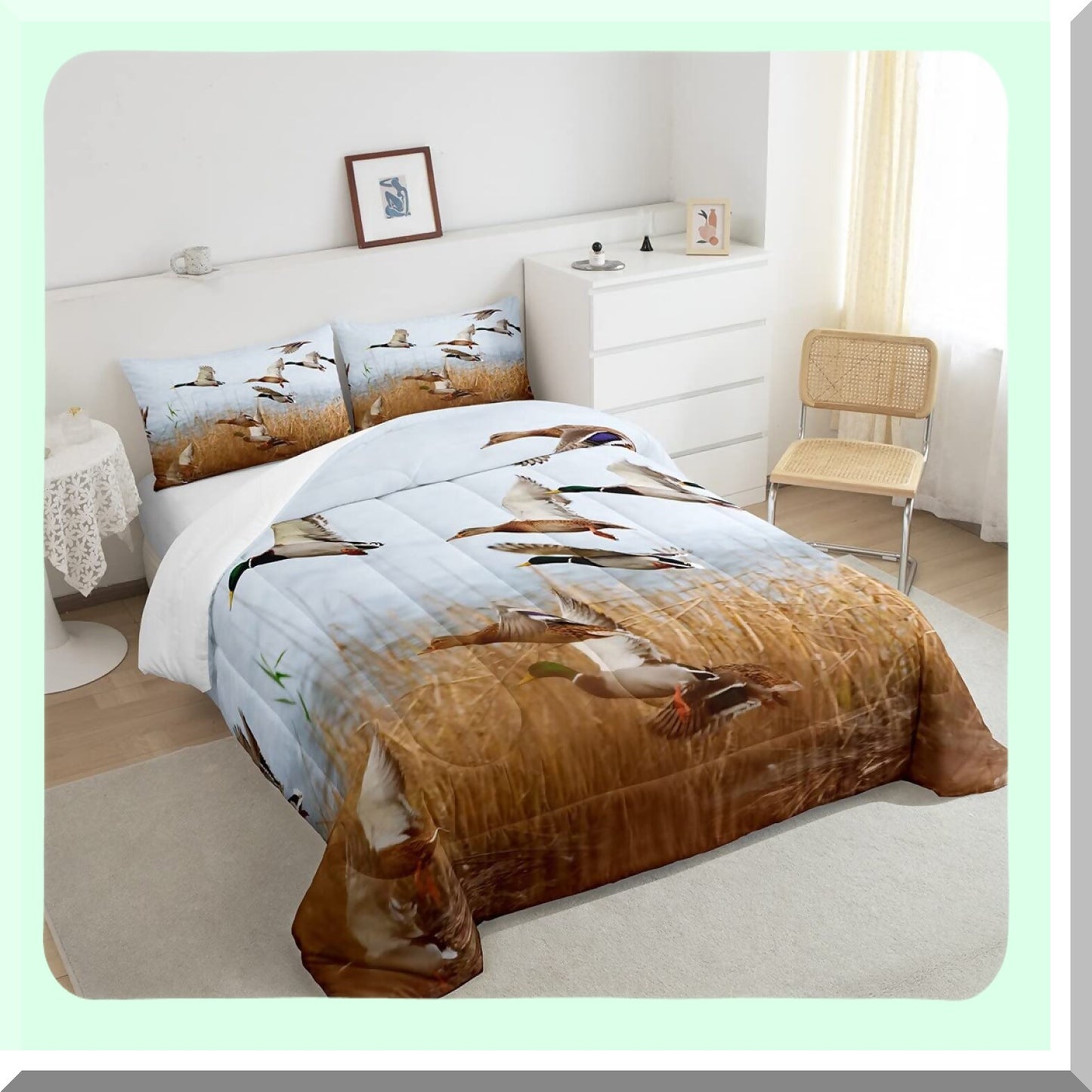 Rustic Duck Lodge Comforter Set - Full Size Wildlife Quilt with 2 Pillowcases for Men Women Adults. Farmhouse Style Bedding for Cabin Decor.