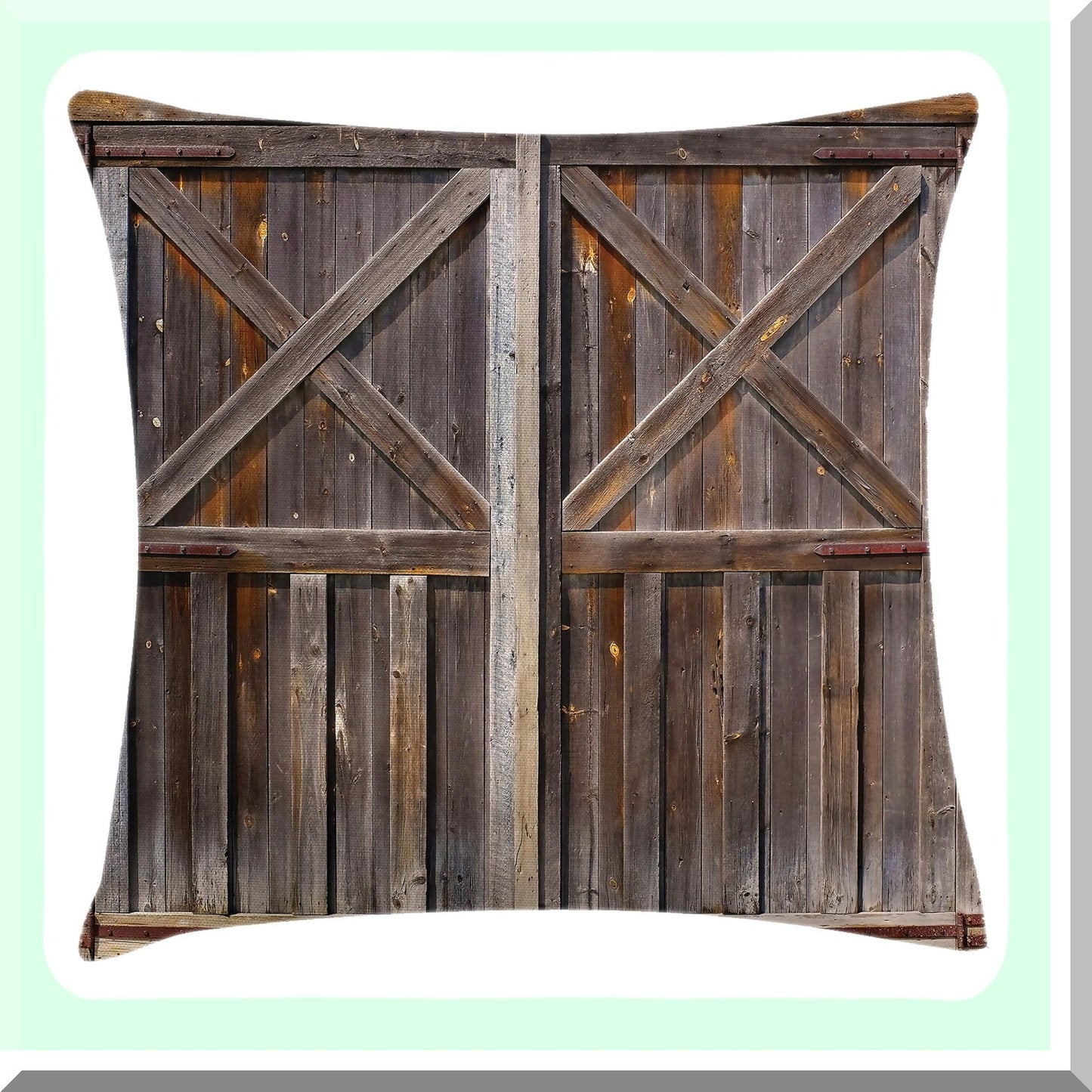 Countryside Charm Rustic Barn Door Pillow Cover - Farmhouse Oak Village Life Print - Decorative Square Cushion Case - 18" X 18" Brown Taupe Accent