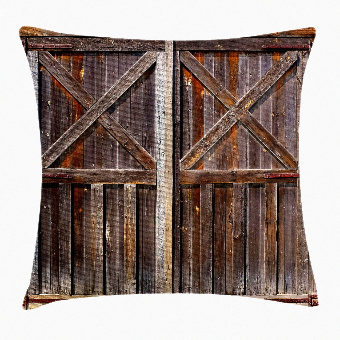 Countryside Charm Rustic Barn Door Pillow Cover - Farmhouse Oak Village Life Print - Decorative Square Cushion Case - 18" X 18" Brown Taupe Accent