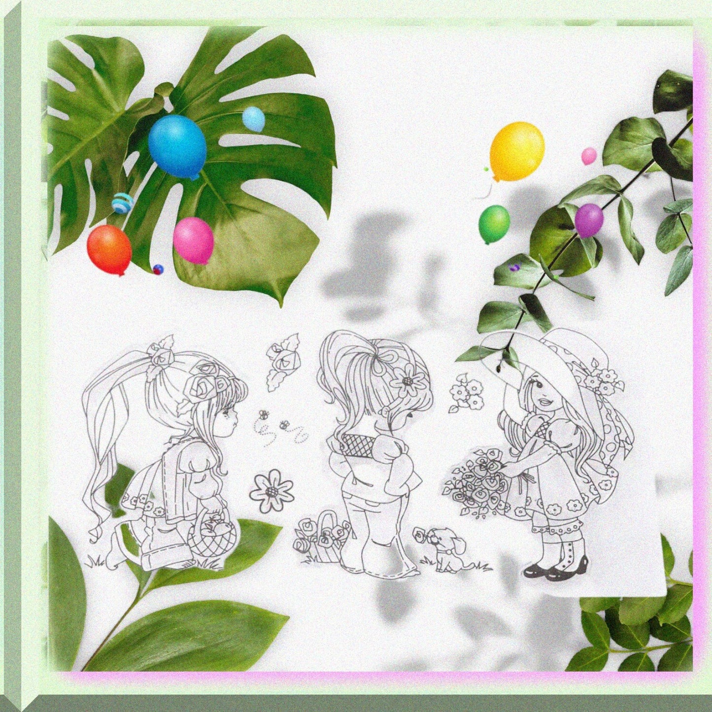 Silicone Stamp Set Cartoon Girl 16.7x9cm