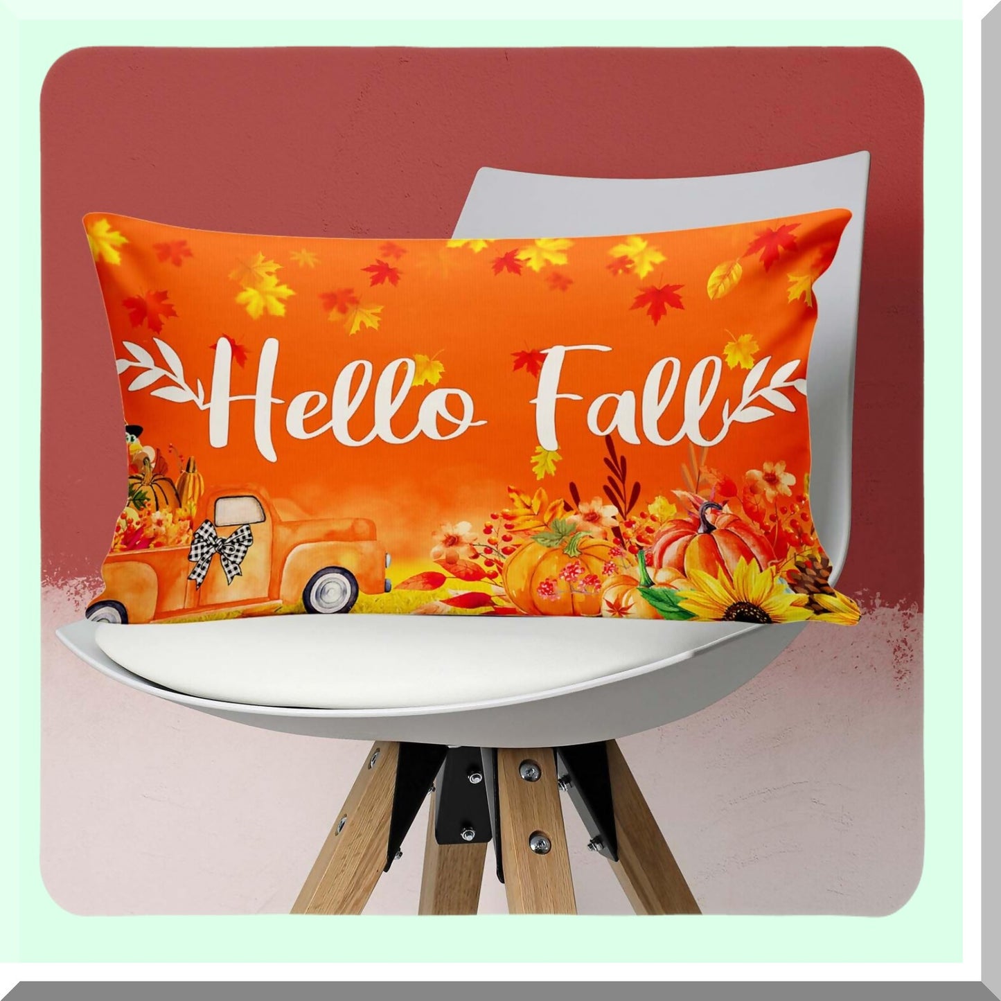 Fall Harvest Truck Pumpkin Maple Leaves Throw Pillow Covers - Thanksgiving Autumn Holiday Party Home Decor - 20 x 12 Inch