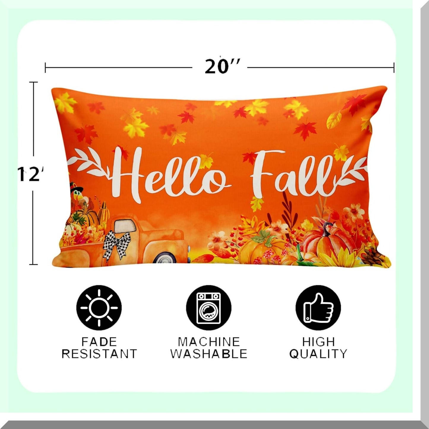 Fall Harvest Truck Pumpkin Maple Leaves Throw Pillow Covers - Thanksgiving Autumn Holiday Party Home Decor - 20 x 12 Inch