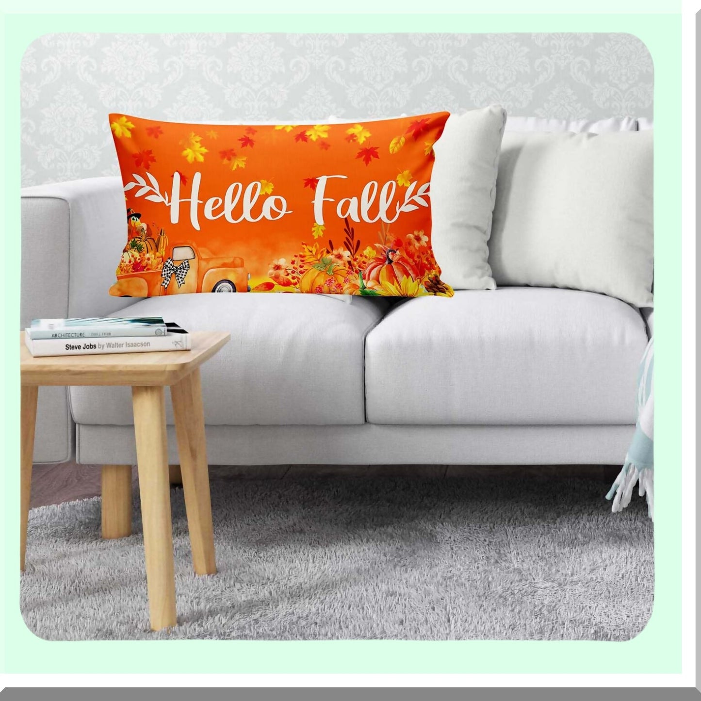 Fall Harvest Truck Pumpkin Maple Leaves Throw Pillow Covers - Thanksgiving Autumn Holiday Party Home Decor - 20 x 12 Inch