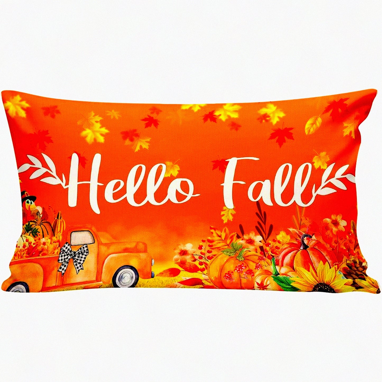 Fall Harvest Truck Pumpkin Maple Leaves Throw Pillow Covers - Thanksgiving Autumn Holiday Party Home Decor - 20 x 12 Inch