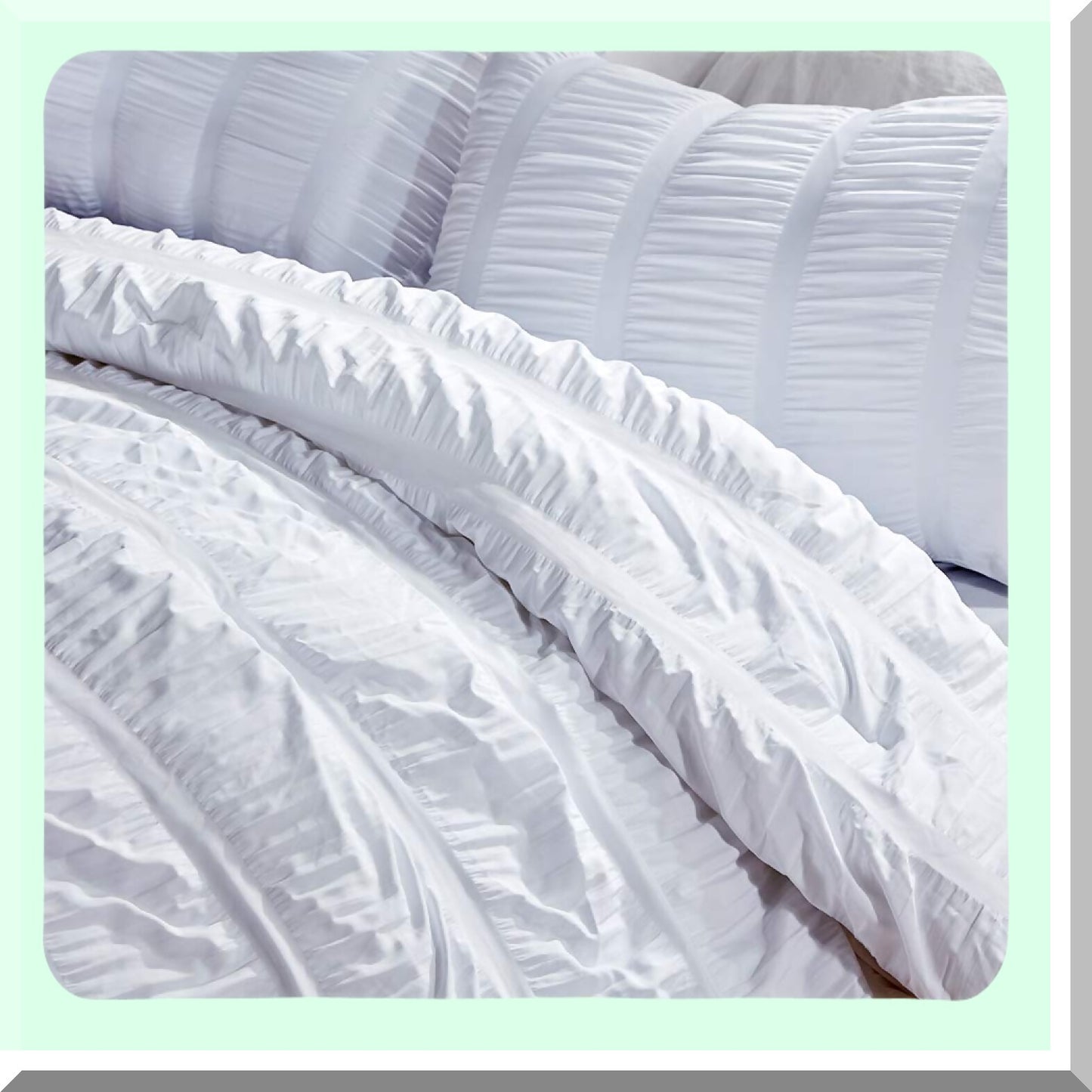 CoolLux Seersucker Comforter Set - 3-Piece Lightweight Bedding with Pillow Sham. Soft Down Alternative, Size Comforter for Summer. White, Luxury Cooling.