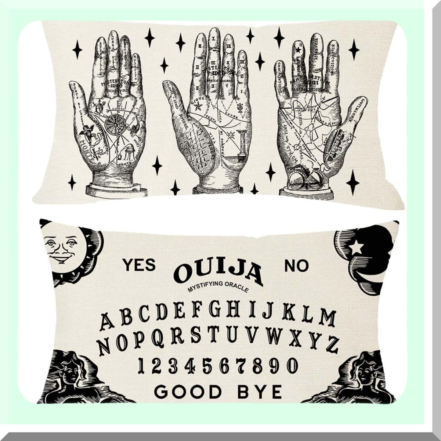 Mystical Palmistry Lumbar Pillow Set - Set of 2 Decorative Throw Pillow Cases for Outdoor Couch Decorations - Fortune Teller Palm Reading Design