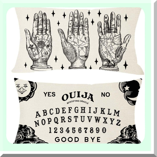 Mystical Palmistry Lumbar Pillow Set - Set of 2 Decorative Throw Pillow Cases for Outdoor Couch Decorations - Fortune Teller Palm Reading Design