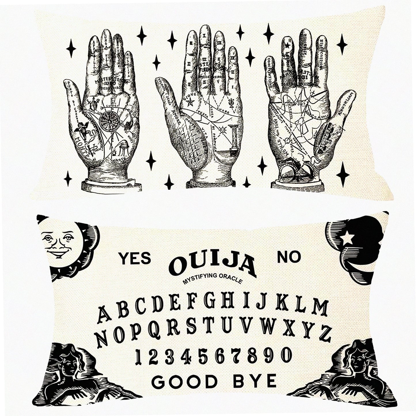 Mystical Palmistry Lumbar Pillow Set - Set of 2 Decorative Throw Pillow Cases for Outdoor Couch Decorations - Fortune Teller Palm Reading Design