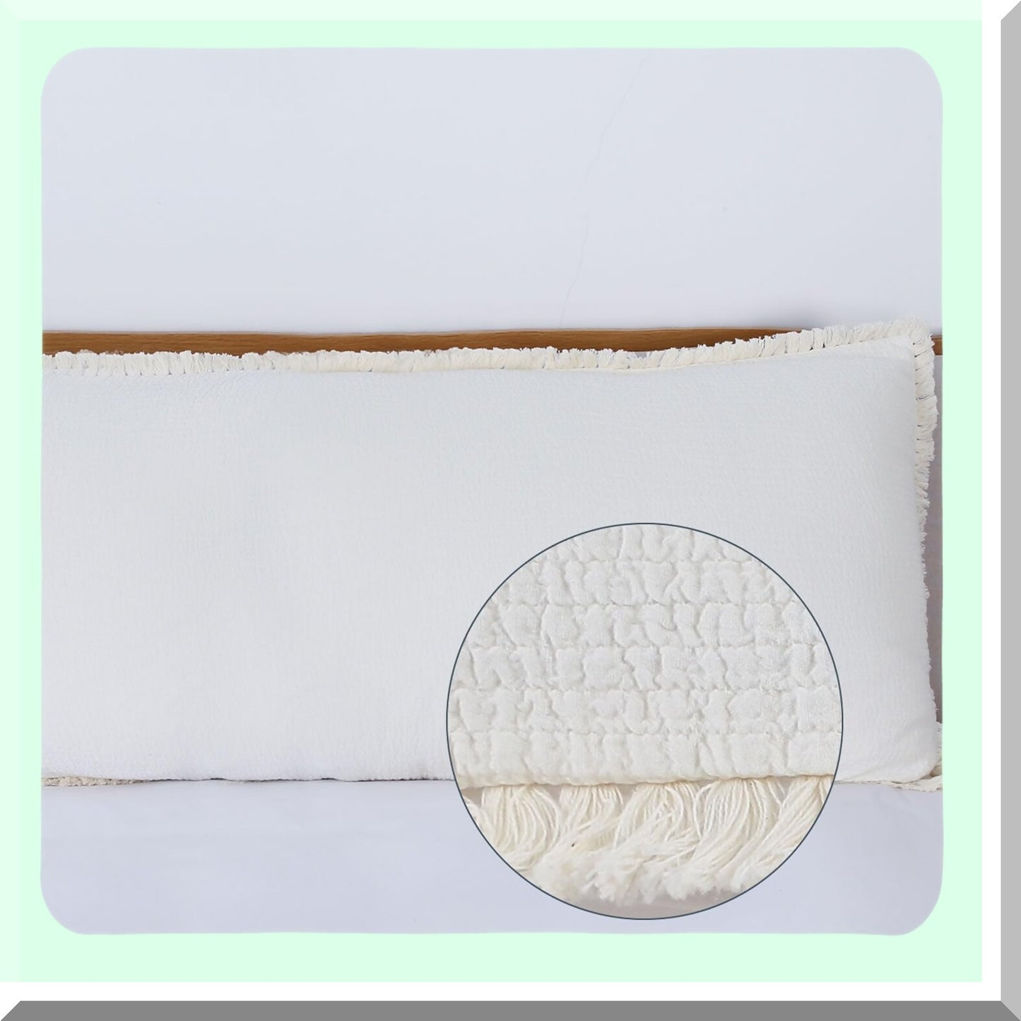 Ivory Cotton Quilted Body Pillowcase - Boho Textured Fringed Sham Cover 20x54 with Long Zipper for Full Body Pillow - Cream Off White Decor
