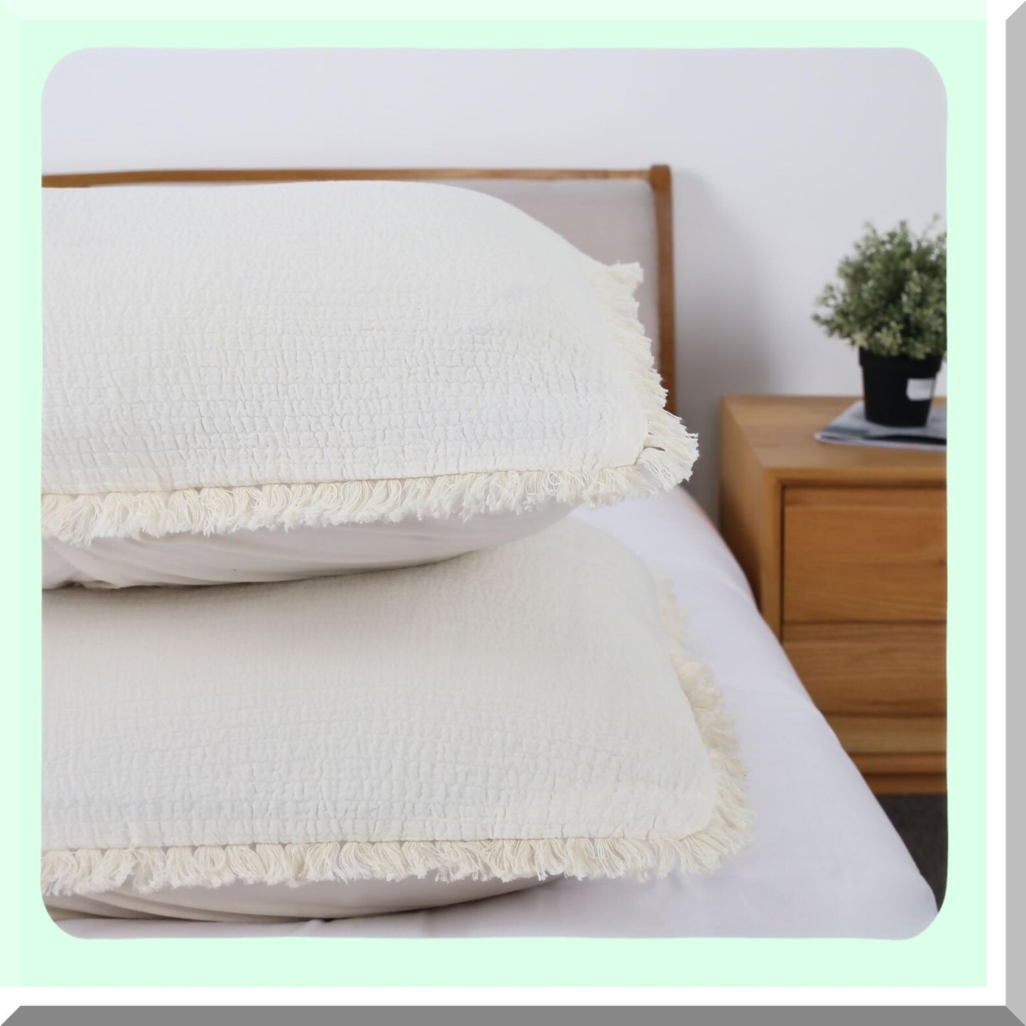 Ivory Cotton Quilted Body Pillowcase - Boho Textured Fringed Sham Cover 20x54 with Long Zipper for Full Body Pillow - Cream Off White Decor