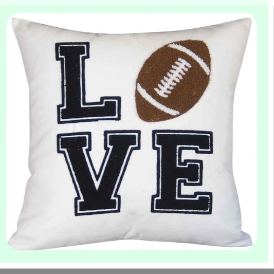 Gridiron Love Embroidered Football Throw Pillow Cover - Decorative 18x18 Inches - Sports Fan Home Decor - Cover Only - Touchdown Style