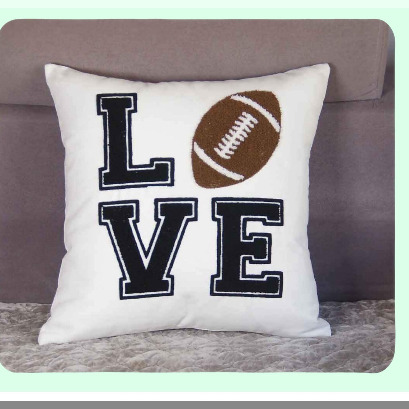 Gridiron Love Embroidered Football Throw Pillow Cover - Decorative 18x18 Inches - Sports Fan Home Decor - Cover Only - Touchdown Style