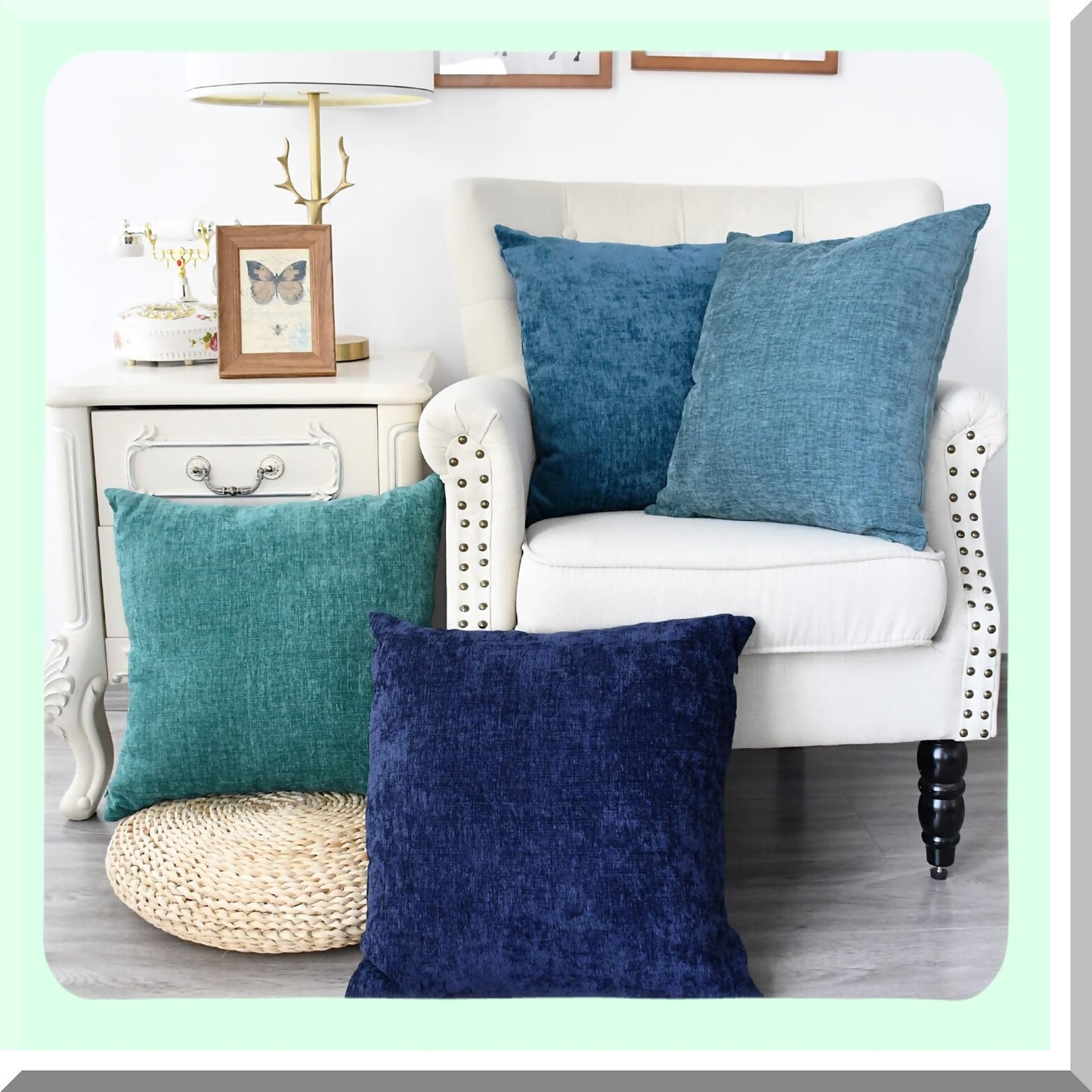 Chenille Cozy Cushion Covers - Set of 4 Modern Multi-Color Throw Pillow Cases for Couch Sofa Home Decor, 18 X 18 Inches Teal Navy Blue