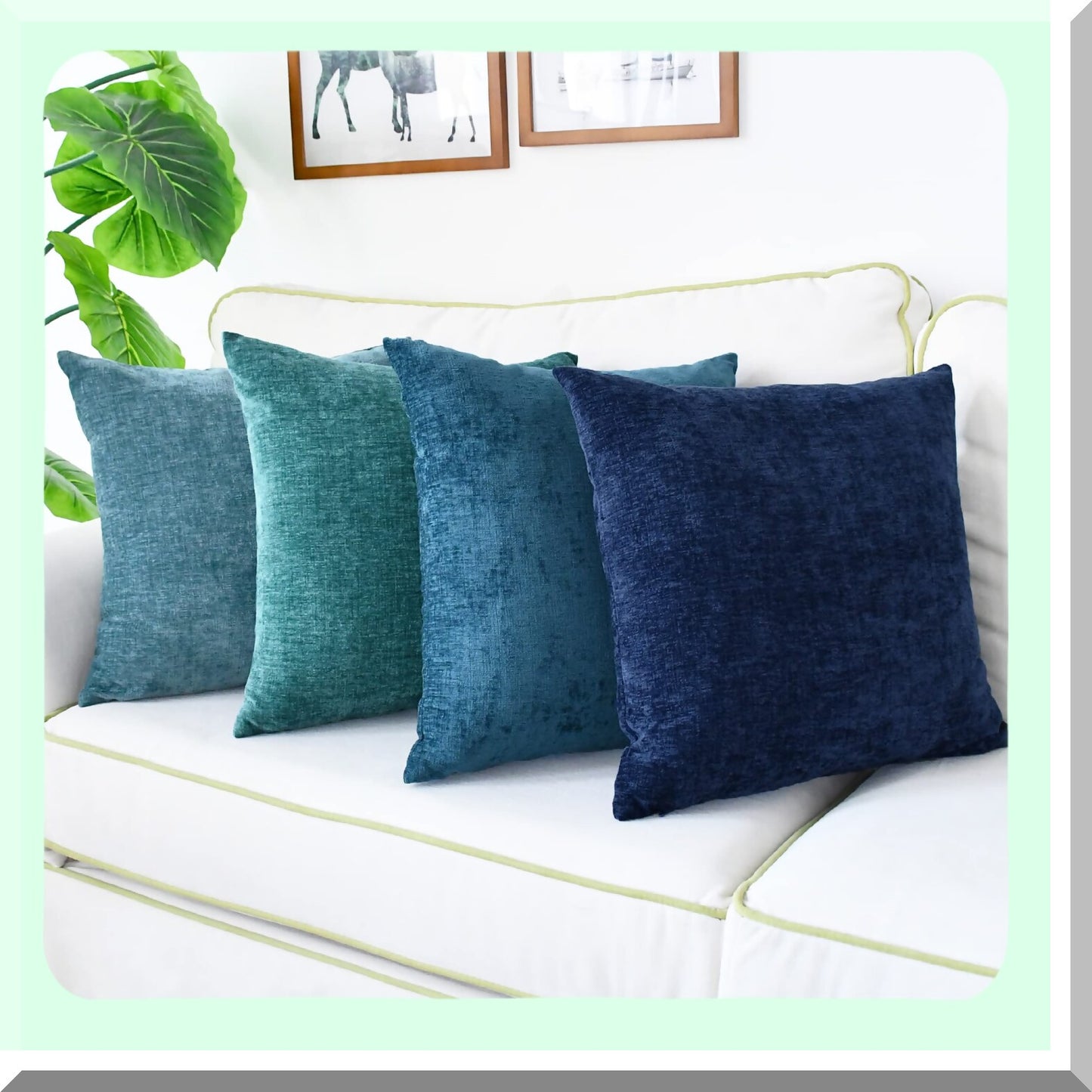 Chenille Cozy Cushion Covers - Set of 4 Modern Multi-Color Throw Pillow Cases for Couch Sofa Home Decor, 18 X 18 Inches Teal Navy Blue