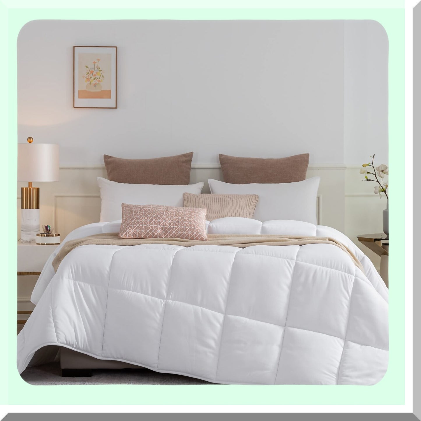 All Season Twin Size Quilted Comforter - Lightweight Down Alternative Duvet Insert with Brushed Microfiber Cover. Box-Stitch Design for Cozy Sleep.