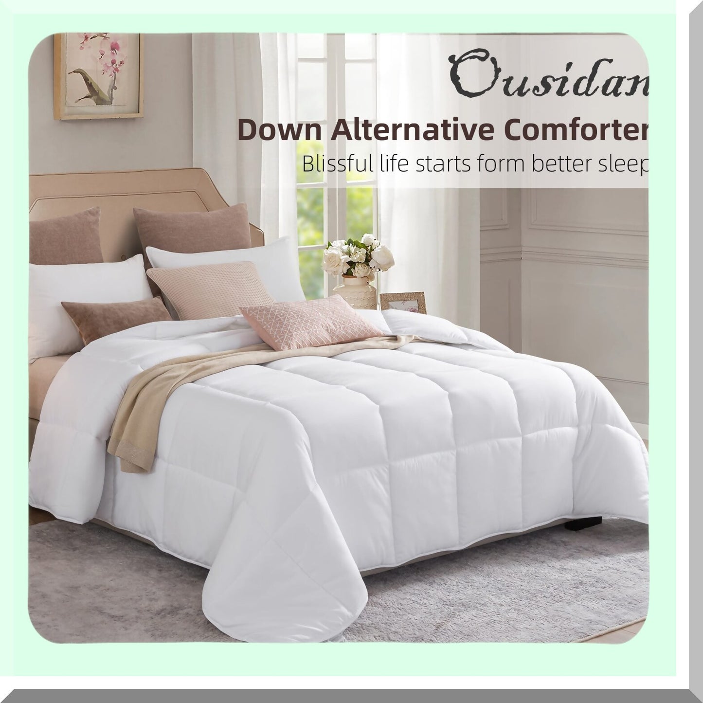 All Season Twin Size Quilted Comforter - Lightweight Down Alternative Duvet Insert with Brushed Microfiber Cover. Box-Stitch Design for Cozy Sleep.