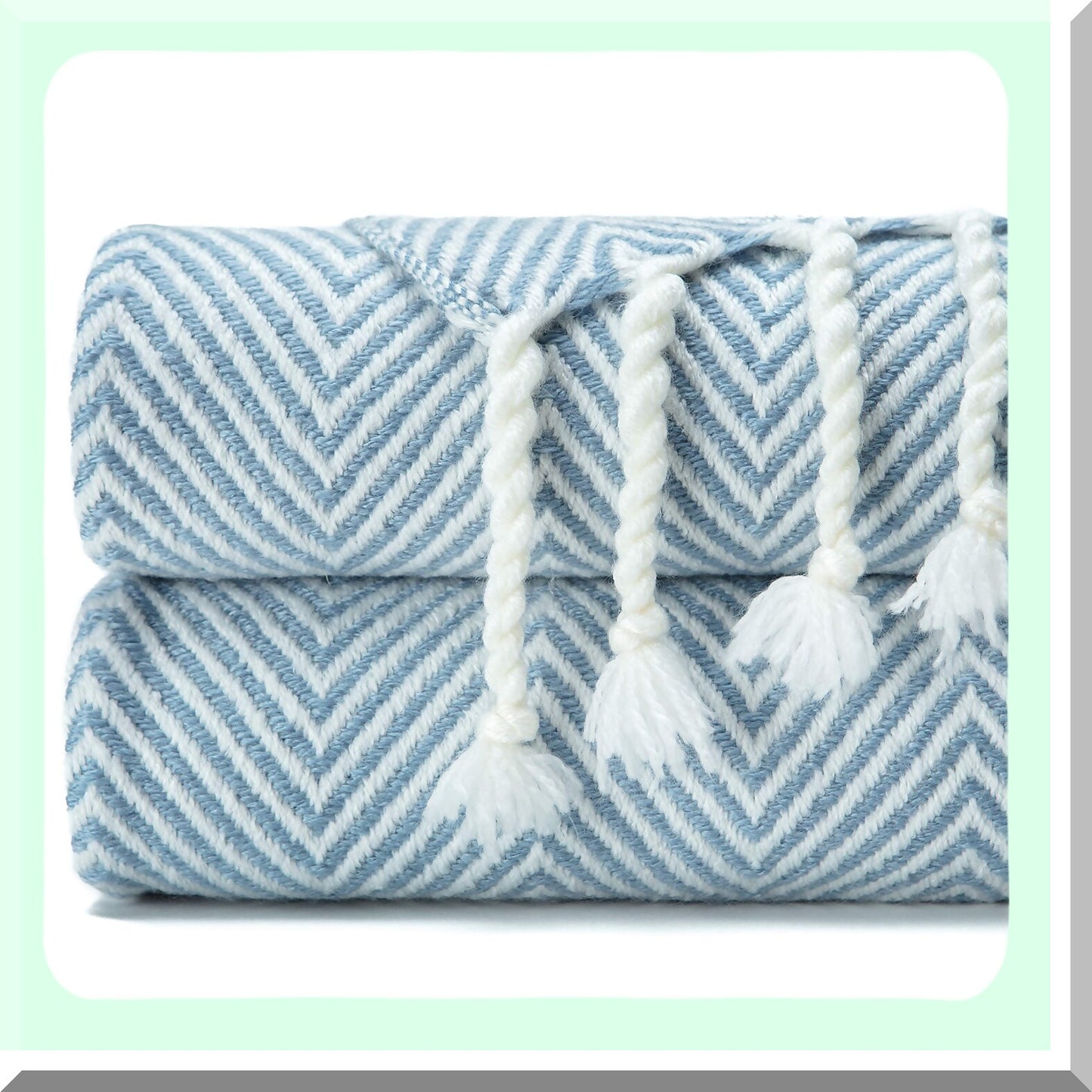 Chevron Comfort: Ultra-Soft Lightweight Acrylic Throw Blanket for Bed, Sofa, Chair - Cozy Blue and White 50x65 Inches