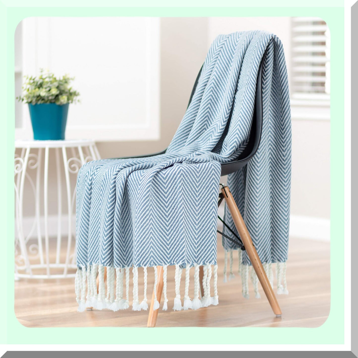 Chevron Comfort: Ultra-Soft Lightweight Acrylic Throw Blanket for Bed, Sofa, Chair - Cozy Blue and White 50x65 Inches