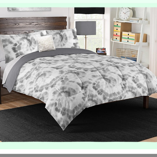 Shibori Dream 8-Piece Full Bed Set with Decorative Pillow - Complete Bed in a Bag for Subtle Tie Dye Vibes - Cozy and Stylish Bedroom Upgrade