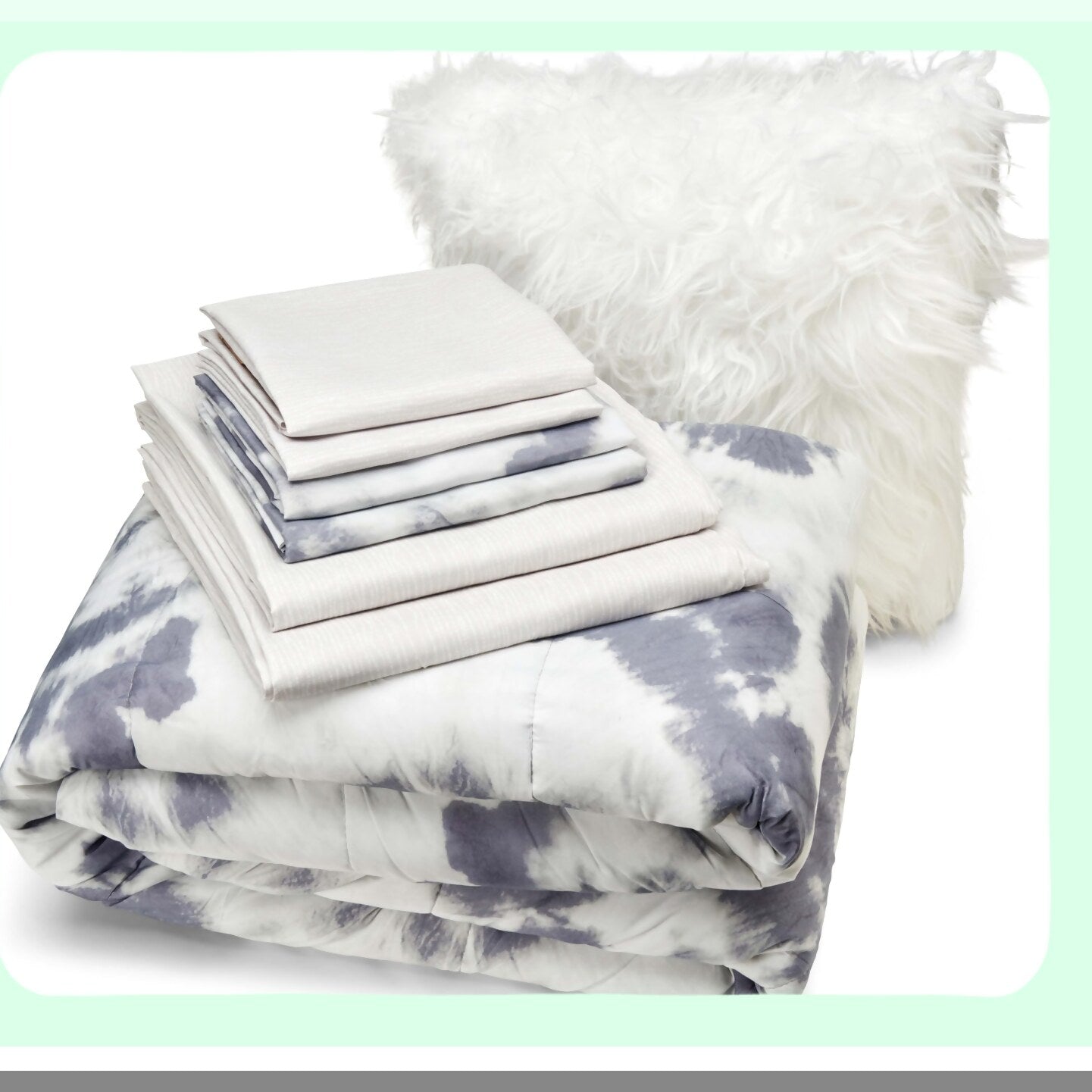 Shibori Dream 8-Piece Full Bed Set with Decorative Pillow - Complete Bed in a Bag for Subtle Tie Dye Vibes - Cozy and Stylish Bedroom Upgrade