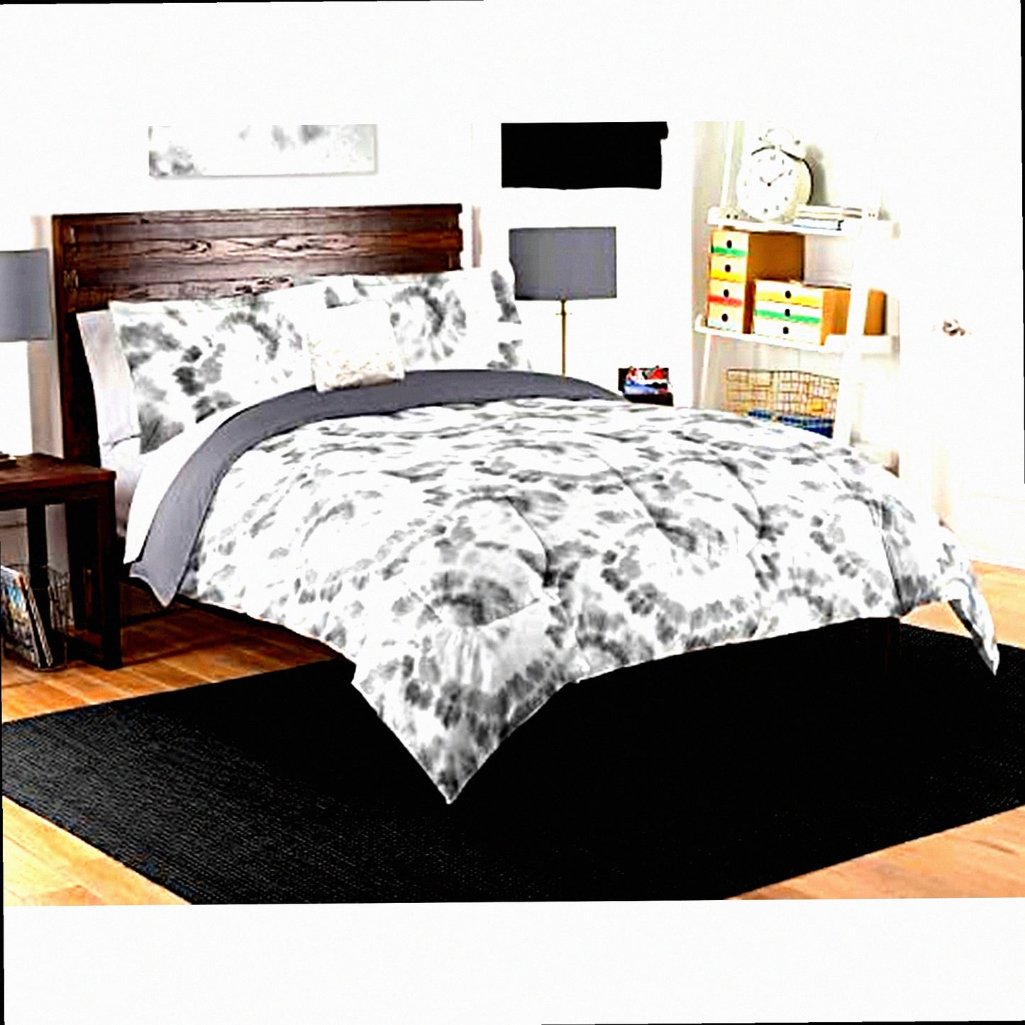Shibori Dream 8-Piece Full Bed Set with Decorative Pillow - Complete Bed in a Bag for Subtle Tie Dye Vibes - Cozy and Stylish Bedroom Upgrade
