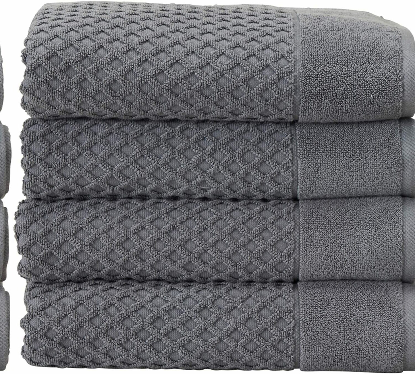 Diamond 100% Cotton Bath Towels Gray 4 Pack