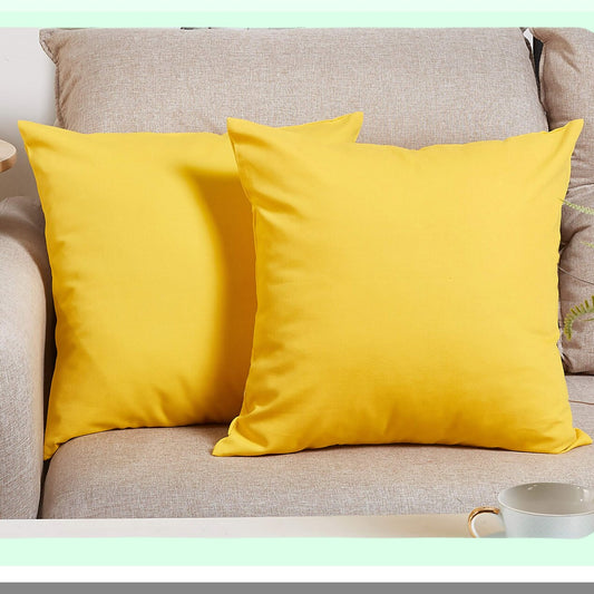 Colorful Cotton Canvas Pillow Covers - Set of 2 Decorative Cushion Cases, 18x18 Inches, Vibrant Yellow - 45 Color Options, Solid Design