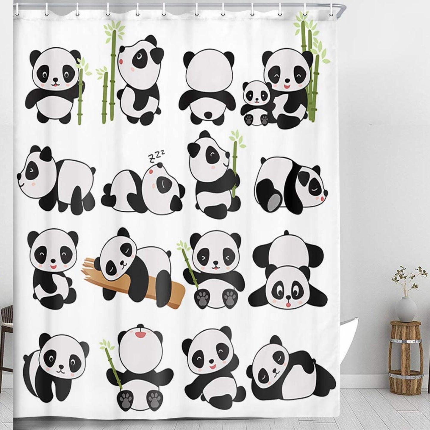 Panda Kids Shower Curtain 72x72 Inches Waterproof Fabric