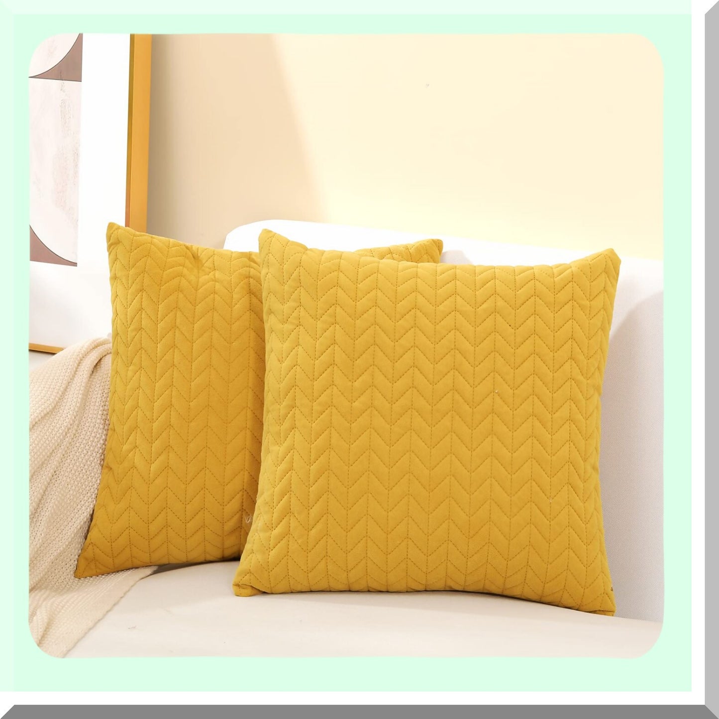 Farmhouse Chic Pillowcase Set - Soft Square Cushion Covers for Sofa & Bed - Decorative Throw Pillow Covers 20x20 Inch - Home Decor Bedroom